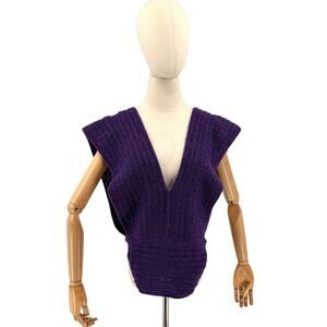 Vintage 80s Handmade Deep Purple Chunky Knit Open Side Sweater Vest